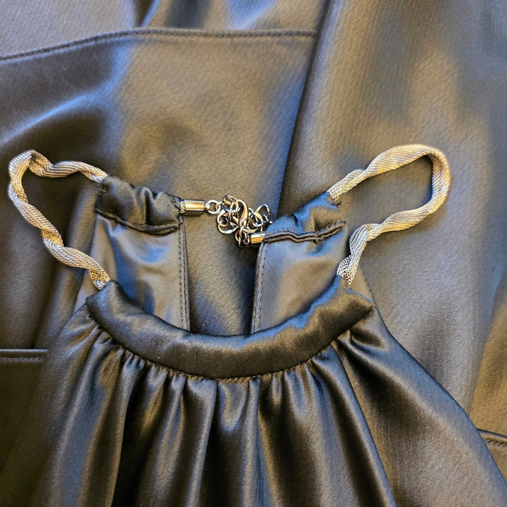 Jones New York Black Halter Tiered Cocktail Dress Size 8 Satin‎ Formal Midi - Picture 9 of 13
